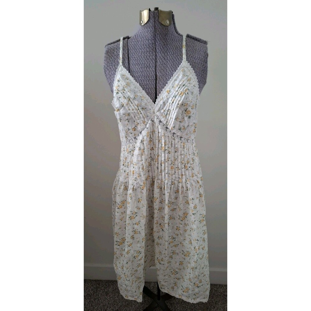 Rachel Ashwell Shabby Chic Yellow Floral Cotton Pintuck Nightgown Gown Sz S VGC